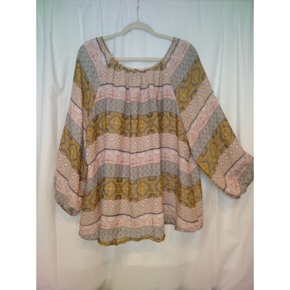 Fred David blouse plus size 3X sheer tie-neck geometric stripe long sleeve top - Picture 2 of 11